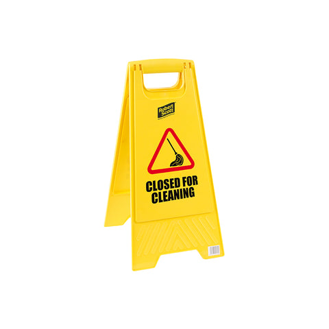 Front view of the closed for cleaning yellow floor sign