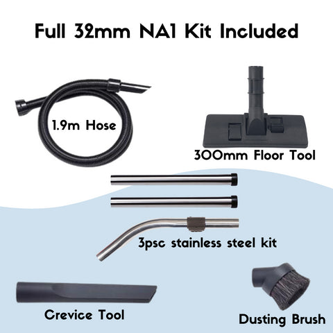 NA1 Kit Including hose, floor tool, 3psc tainless steel kit, crevice tool, dusting brush