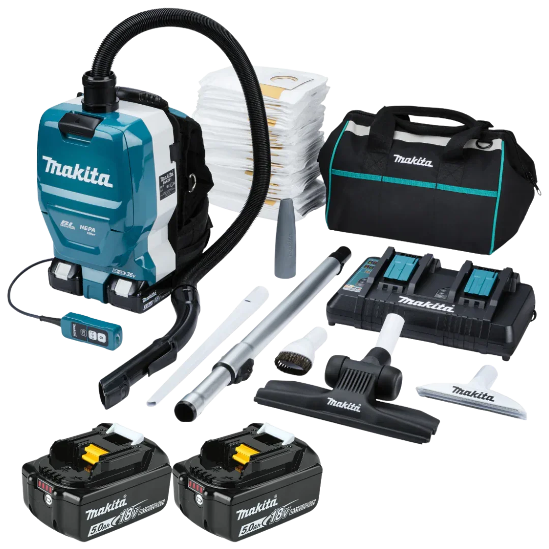 Makita DVC261TX25 Cordless Backpack Vacuum Cleaner full kit with twin 5.0Ah LXT batteries and charger