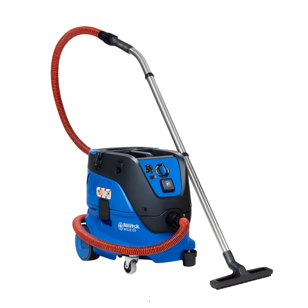 Nilfisk Attix 33-2M PC M-Class dust vacuum with red antistatic hose, HEPA filtration, and 1200W motor
