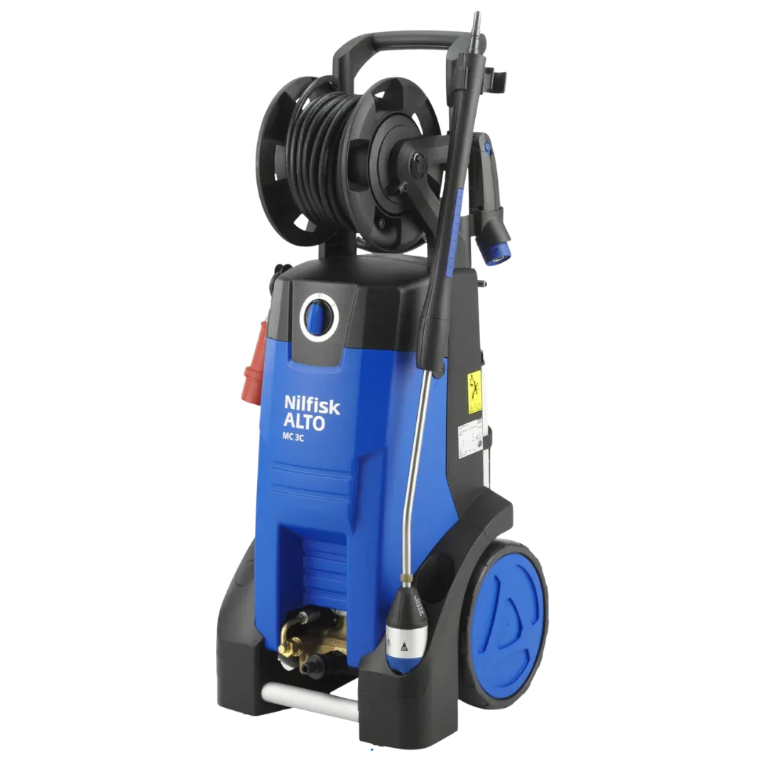 Nilfisk MC3C 150/570 XT industrial cold-water pressure washer with hose reel and 150 bar performance