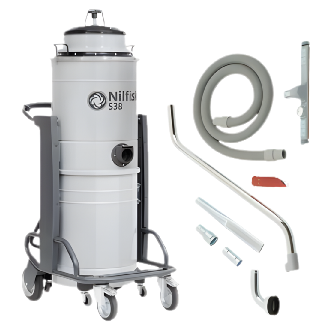 Nilfisk S3B L100 CC GV swarf and coolant vacuum cleaner for industrial oil and metal chip extraction