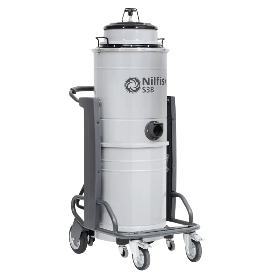 Nilfisk S3B L100 industrial triple-motor wet and dry vacuum cleaner on heavy-duty frame