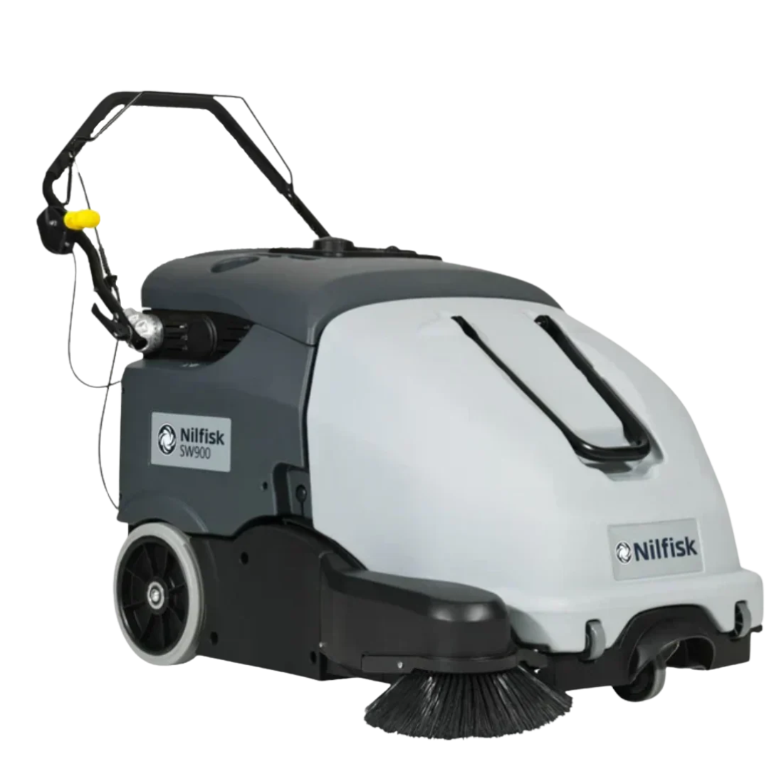 Nilfisk SW900 Battery Floor Sweeper – electric industrial floor cleaning machine for warehouses and commercial spaces