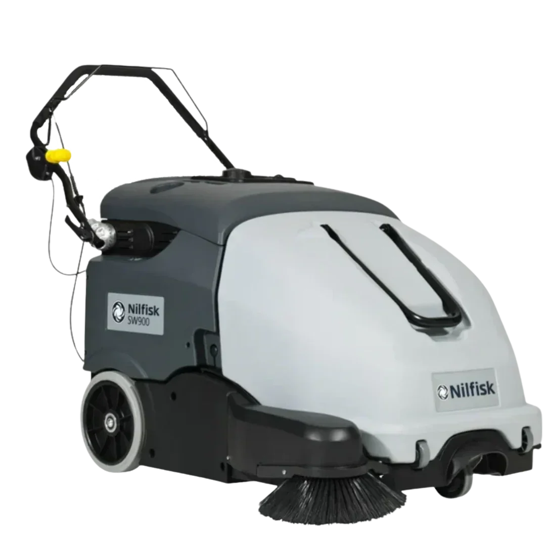 Nilfisk SW900 Battery Floor Sweeper – electric industrial floor cleaning machine for warehouses and commercial spaces