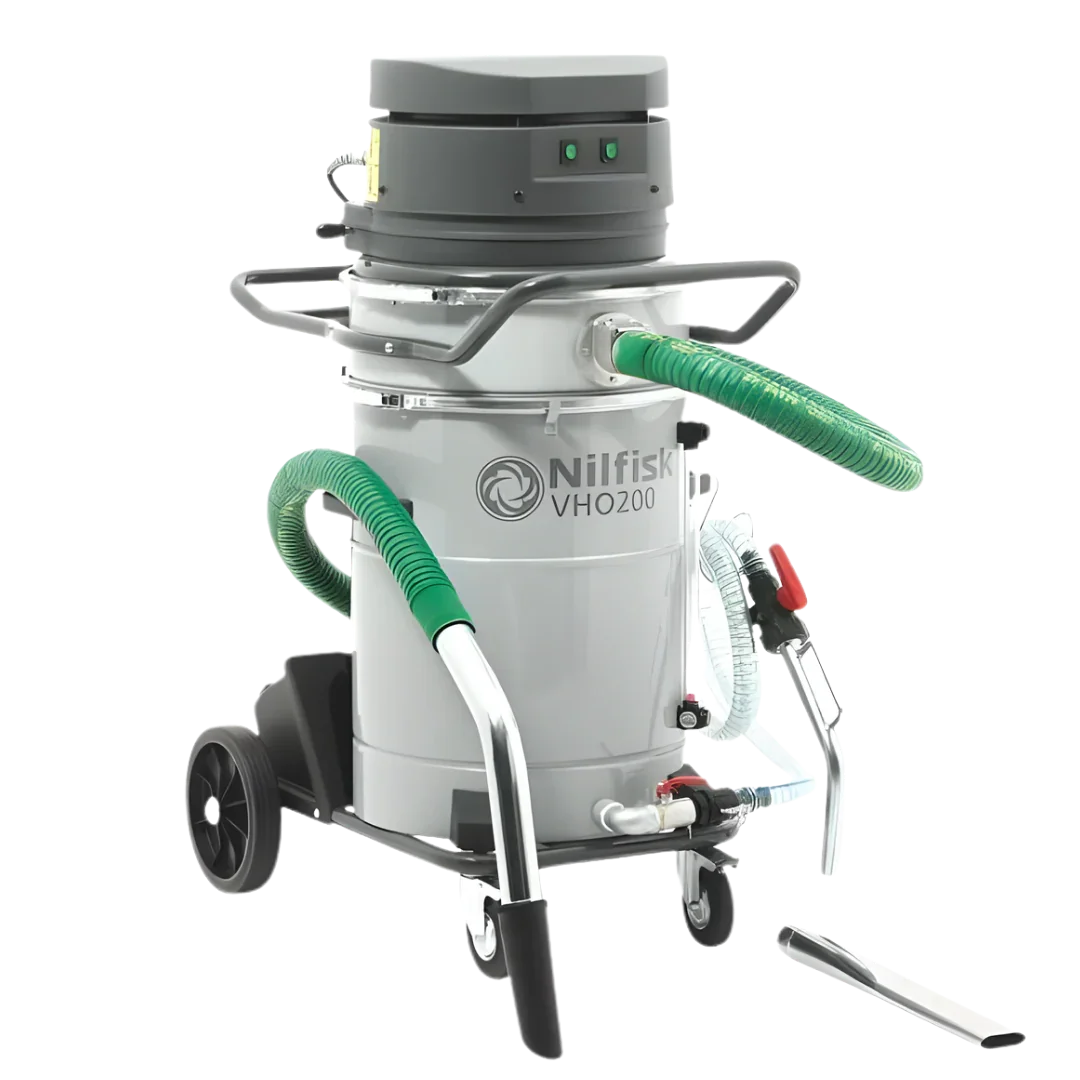 Nilfisk VHO200 liquid swarf and oil vacuum cleaner for industrial coolant recovery