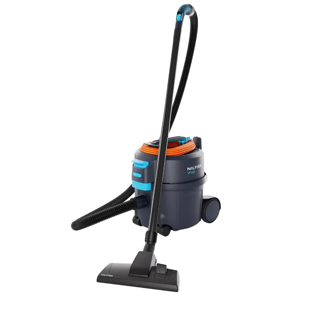 Nilfisk VP300 HEPA vacuum cleaner – professional commercial cylinder vacuum with high-efficiency HEPA filtration