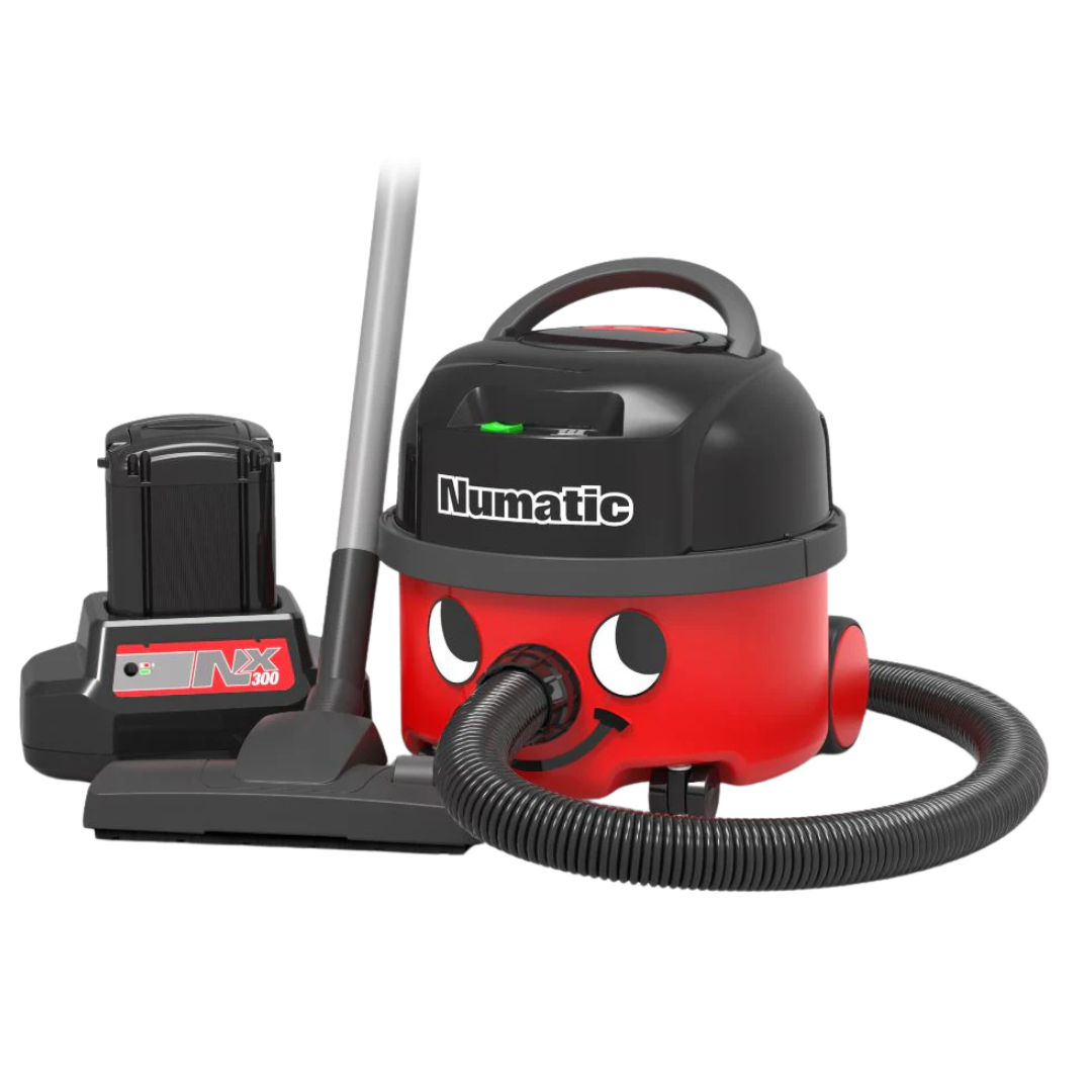 Cordless Henry NBV190NX battery powered Numatic vacuum cleaner with hose and accessories