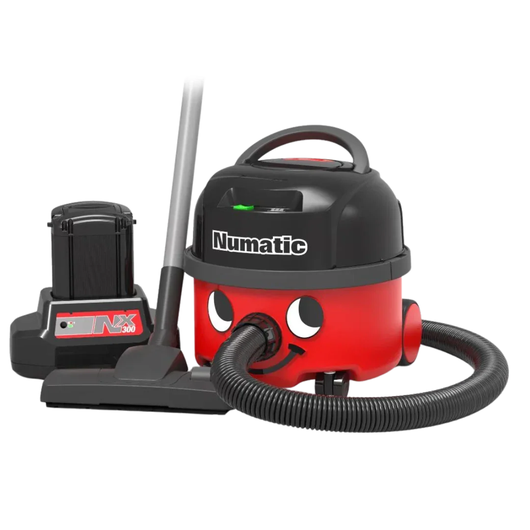 Cordless Henry NBV190NX battery powered Numatic vacuum cleaner with hose and accessories