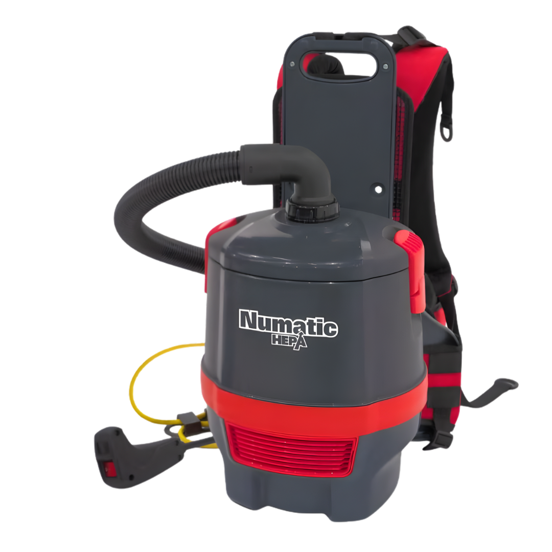 Numatic RSV150H HEPA H13 medical-grade backpack vacuum cleaner designed for hygienic and professional cleaning