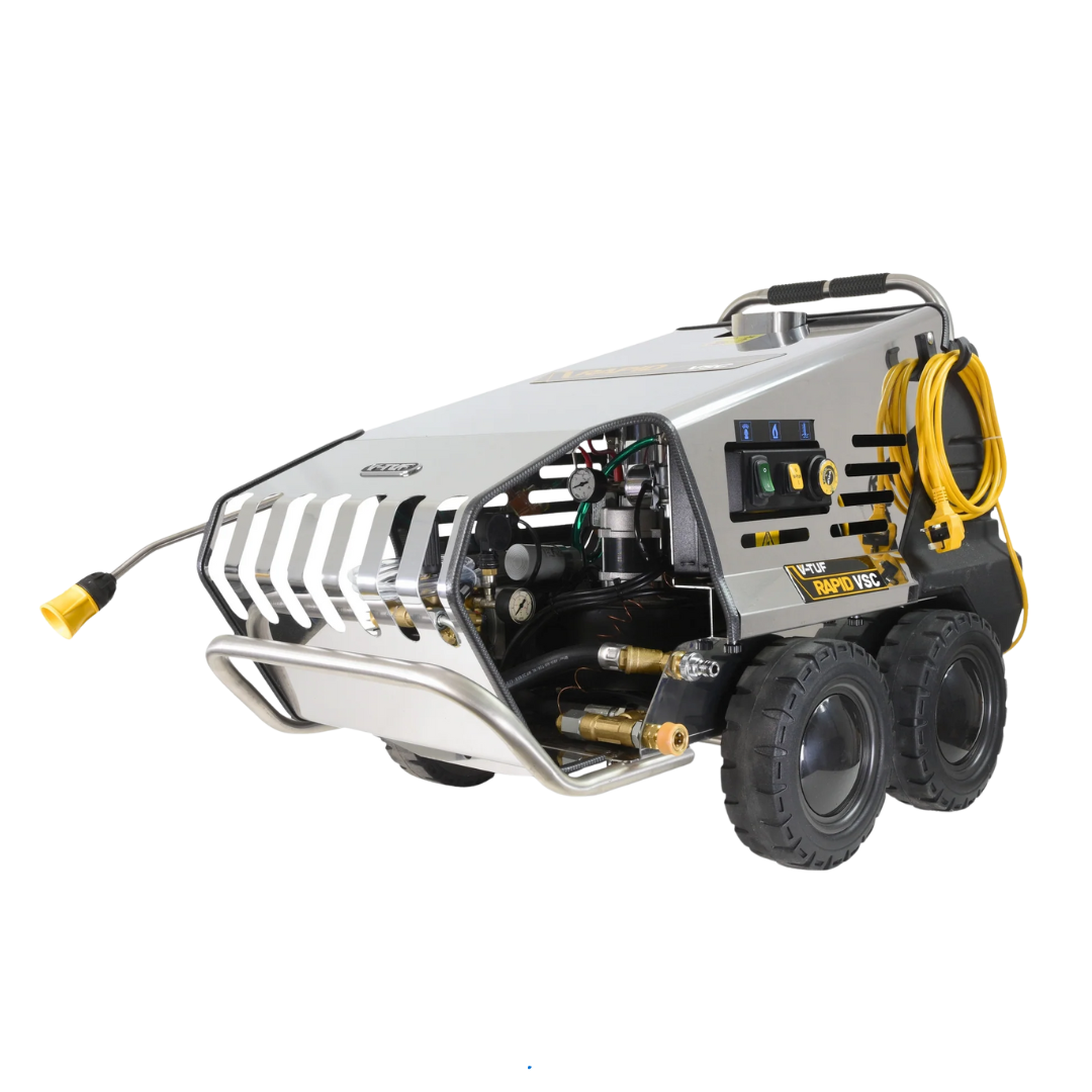 RAPID VSC240F industrial hot water pressure washer with 100 bar pressure and compact stainless steel frame