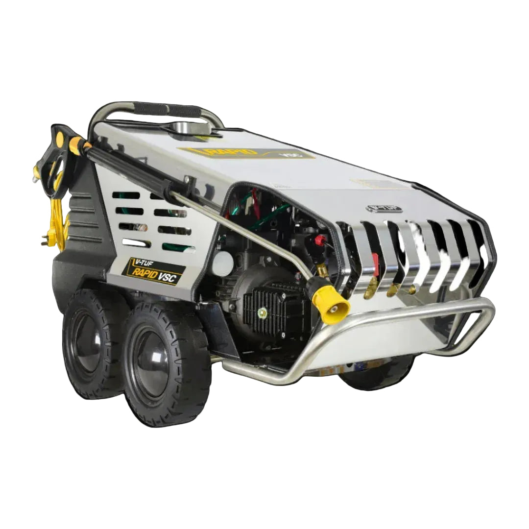 V-TUF Rapid VSC industrial hot pressure washer with 100 bar pressure and robust stainless steel frame
