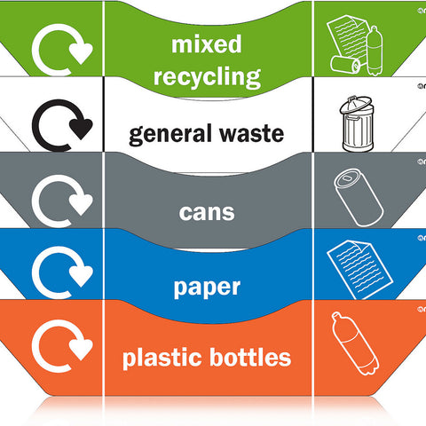 Office Recycling Bins 5 Pack Combin Waste System - 25 Stickers 60L