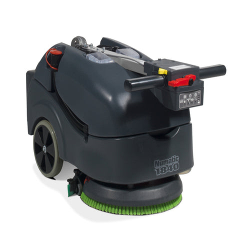 Image 4: Side view of the TT1840G Twintec Mains Scrubber Dryer - Numatic Floorcare with the handle down