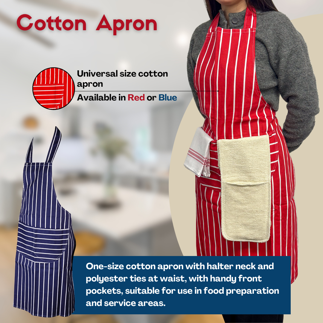 Striped Cotton Apron For Catering and Hospitality | Red - Blue
