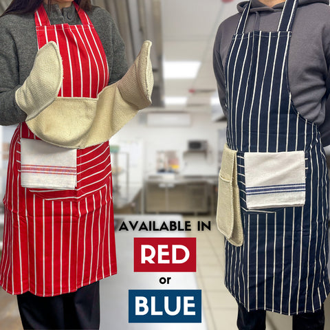 Catering Chef's Set | Cotton Apron + Oven Glove + 10 Pack Tea Towels Red or Blue