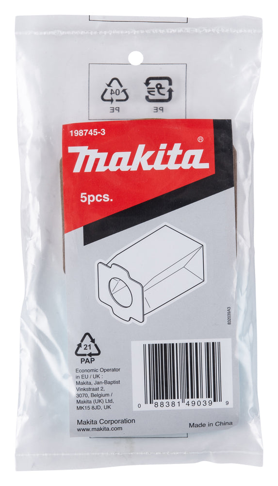 Makita 198745-3 5 Paper Filter Bags For CL104 ,CL108 & DCL182 Vacuums