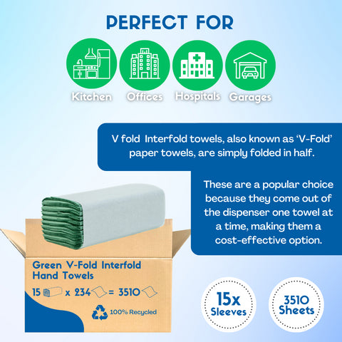 V Fold Green Paper Hand Towels Interfold 1ply (3510 Case)