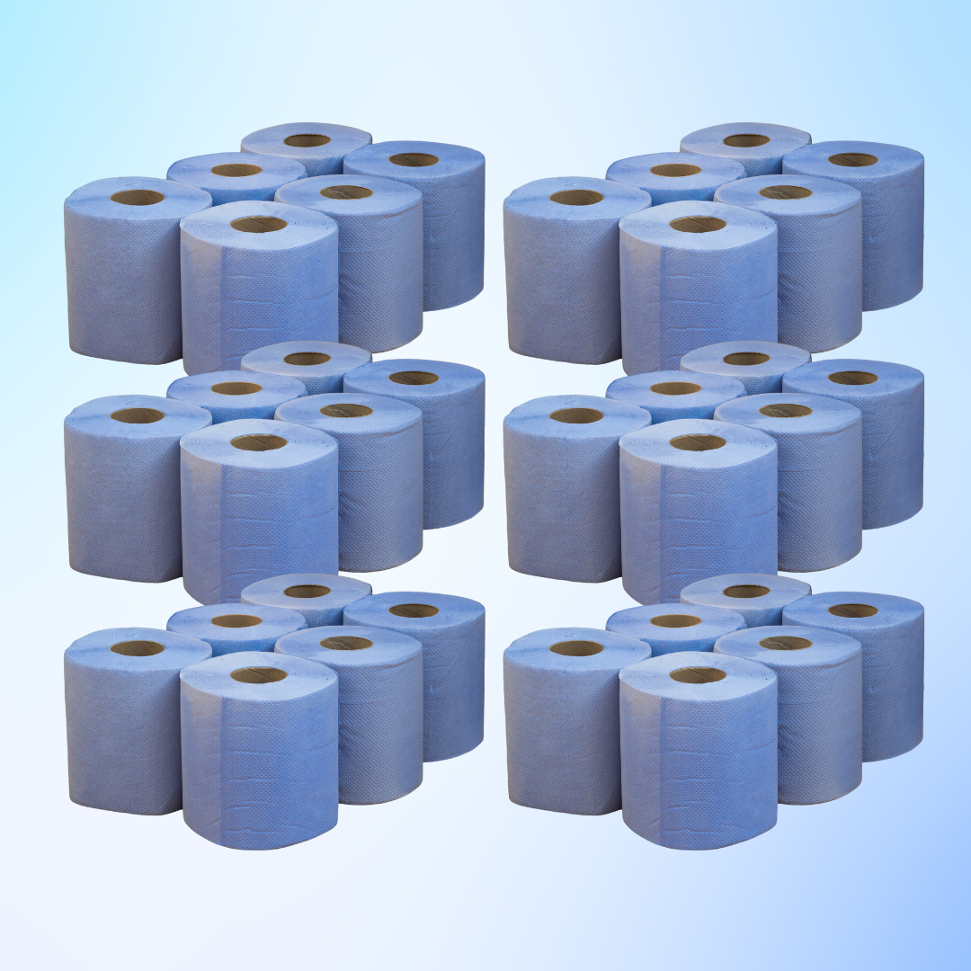Blue Rolls Paper Centrefeed (36 Pack) 2PLY Embossed 50Mx168mm - CL2B50