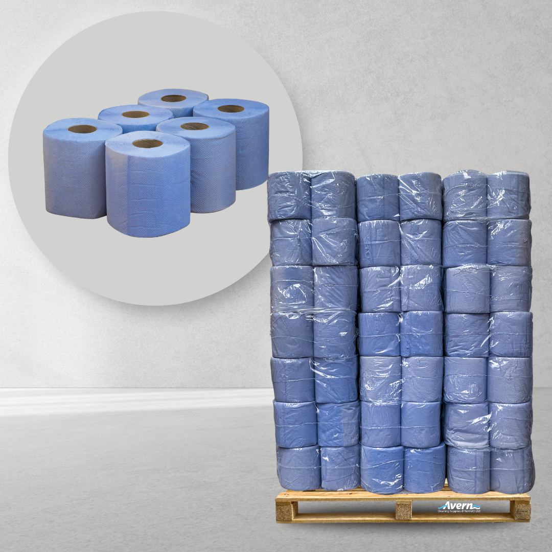 Blue Rolls Centrefeed 50m 2PLY Embossed Wholesale Half Pallet (45 Cases) - CL2B50