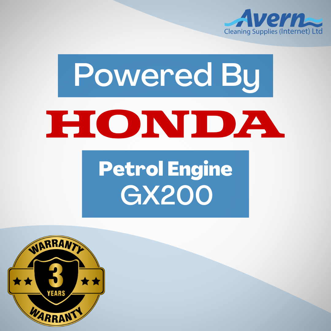 Honda GX200 engine badge showing reliable petrol engine used in the 500L trailer-mounted jet wash bowser