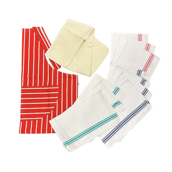 Catering Chef's Set | Cotton Apron + Oven Glove + 10 Pack Tea Towels