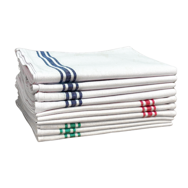 White Cotton Extra Large Tea Towels Colour Coded In Red Green Blue 10 Pack