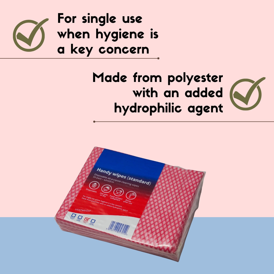 Abbey Handy Wipes Large 42x35cm | Red 50 Pack