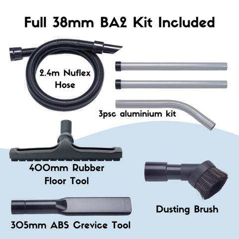 NVQ570 Kit including the hose, aluminium kit, floor tool, drusting brush and crevice tool