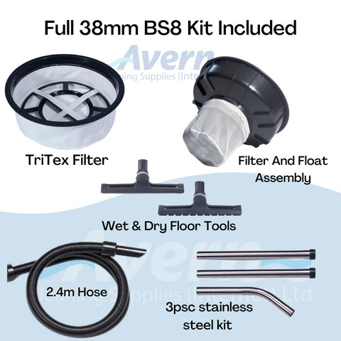 BS8 Kit including dry & wet filters, dry & wet floor tools, hose and stainless steel kit