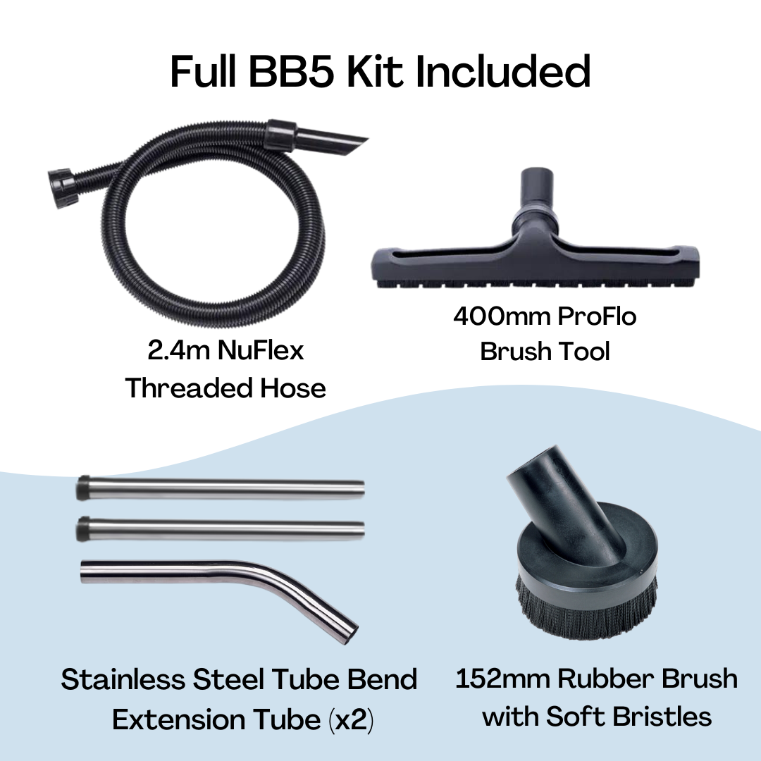 Full BB5 Kit including hose, brush tool, and extension tubes on a white background