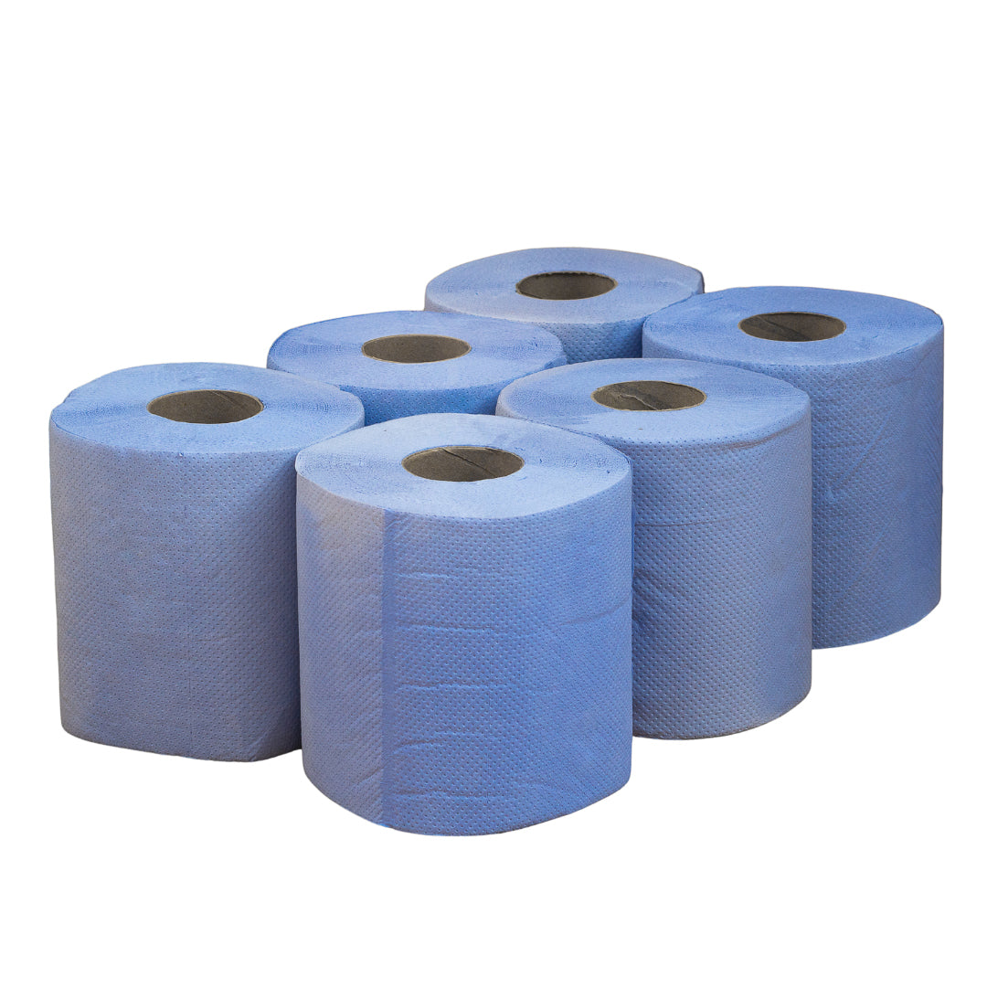 Blue Rolls Paper Centrefeed (6 Pack) 2PLY Embossed 50Mx168mm - CL2B50
