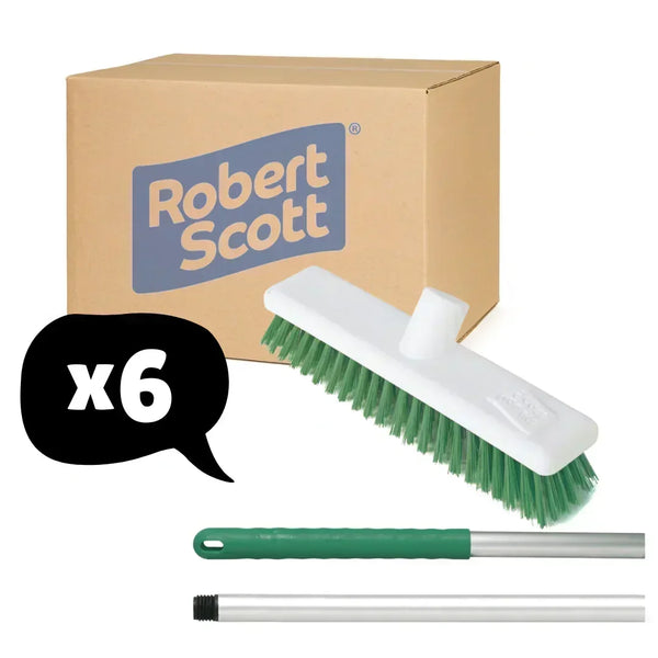 Abbey Hygiene Broom Set Screw Handle Alloy 125cm and 12" Screw Head Stiff- Green - Robert Scott - 6 Pack