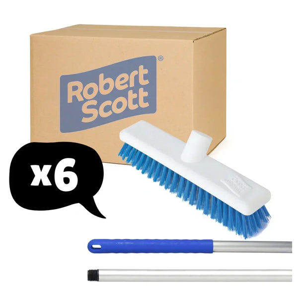 Abbey Hygiene Broom Set Screw Handle Alloy 125cm and 12" Screw Head Stiff- Blue - Robert Scott - 6 Pack