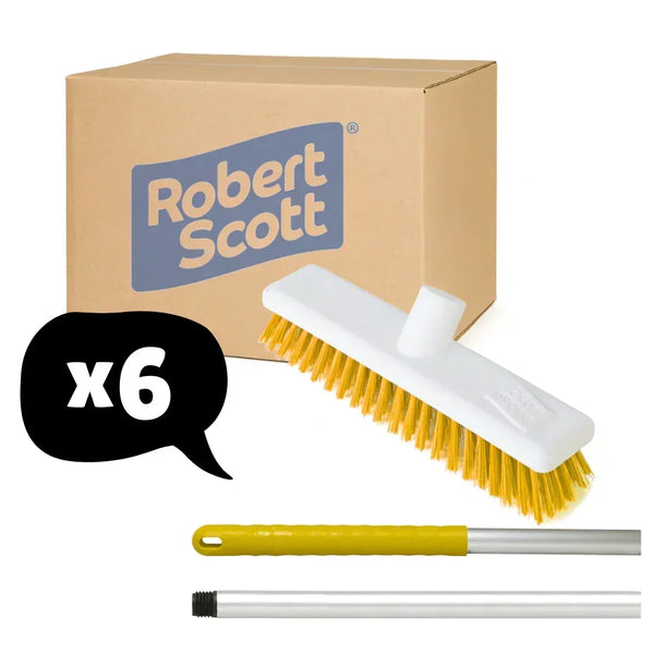 Abbey Hygiene Broom Set Screw Handle Alloy 125cm and 12" Screw Head Stiff- Yellow - Robert Scott - 6 Pack