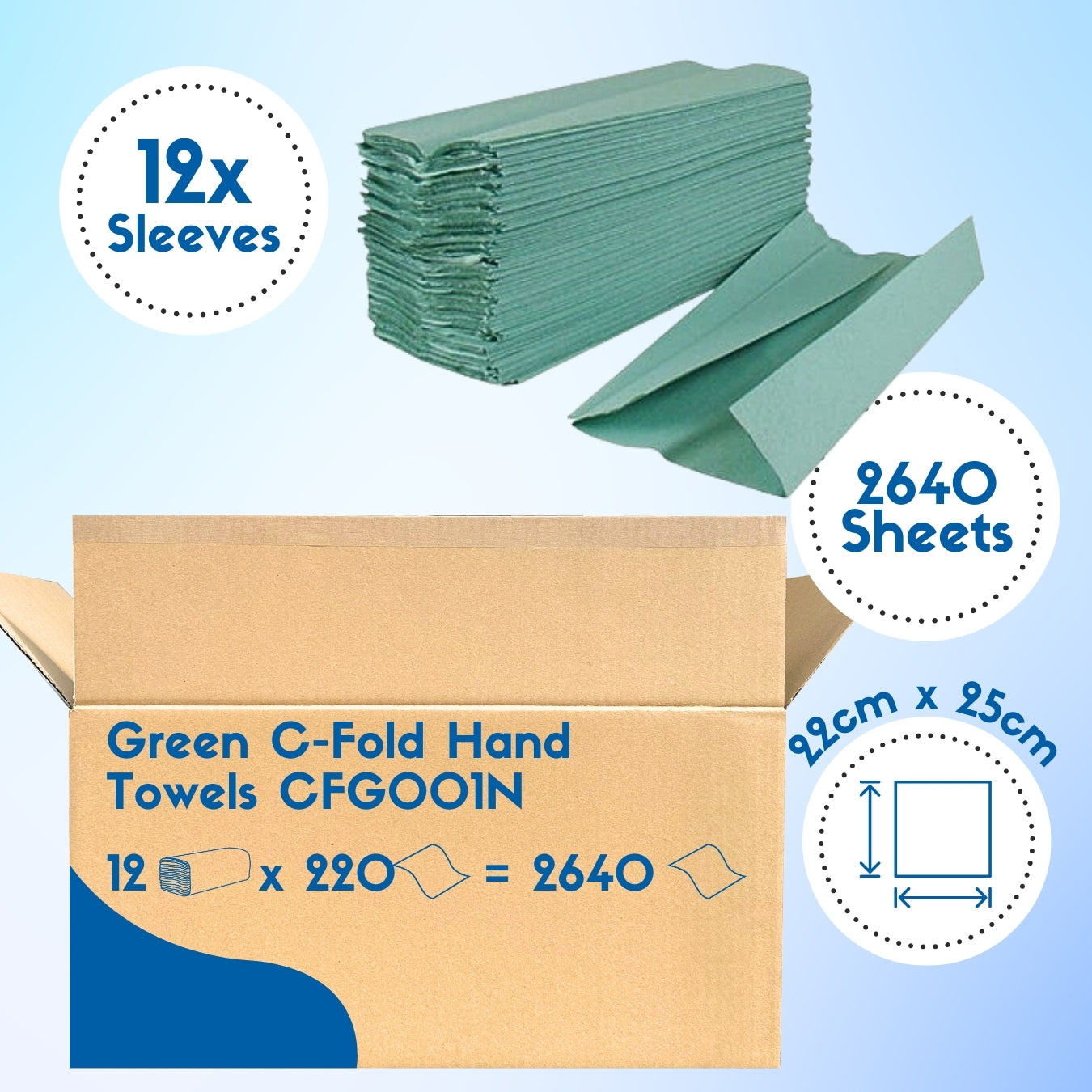 C Fold Green Paper Hand Towels Interfold 1ply (2640 Case) - CFG001N