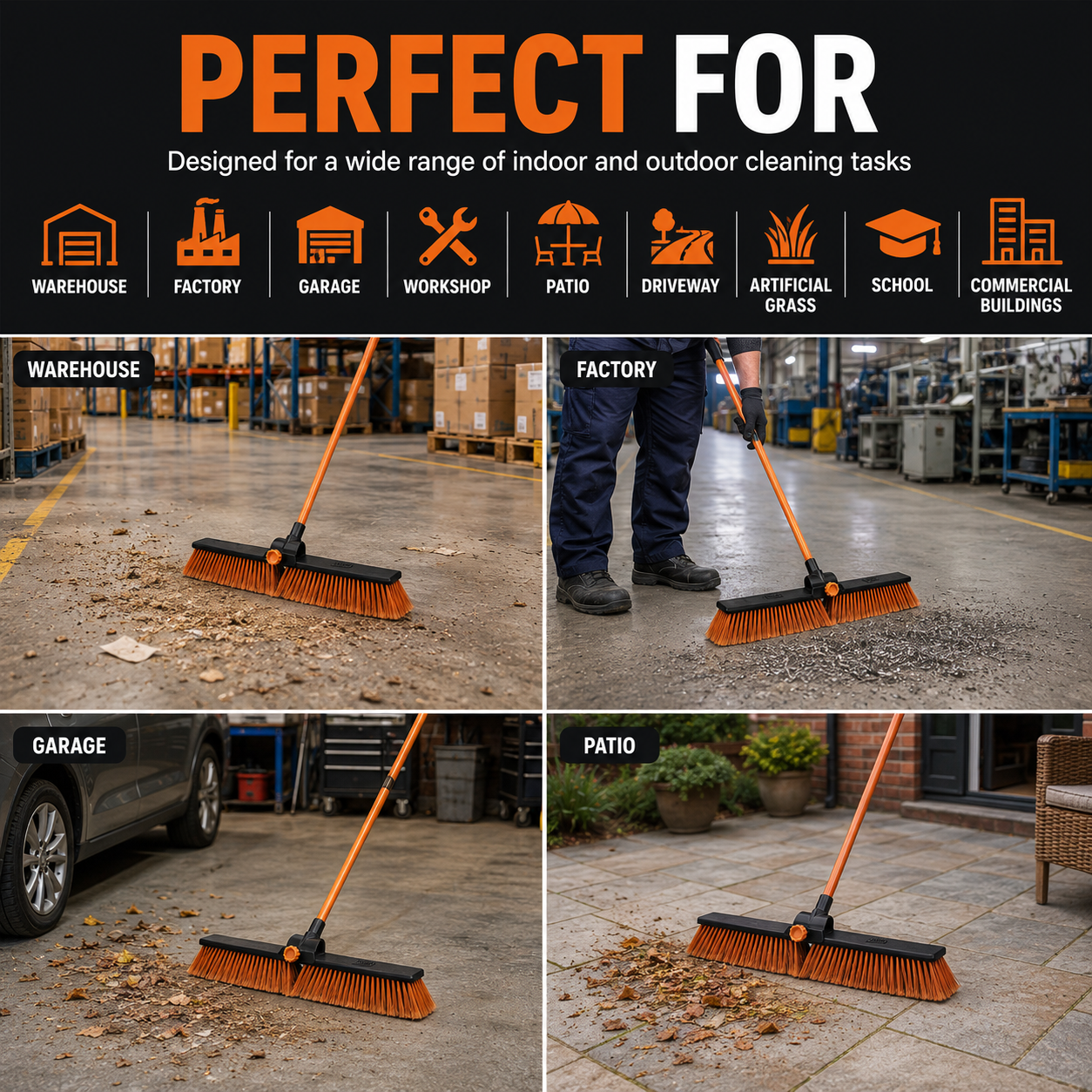 Broom 24"Heavy Duty Push for Fast, Efficient Cleaning