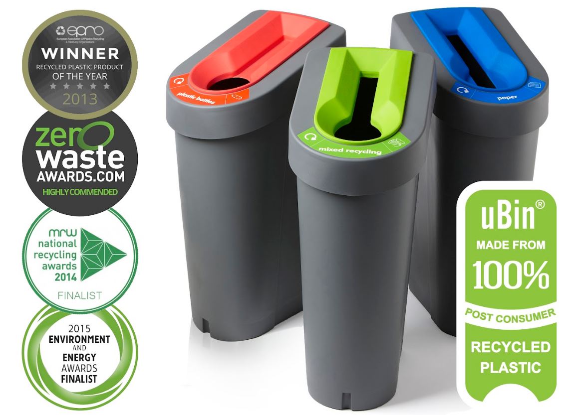 uBin Recycling Bins 70L Inc Inserts- Made From Recycled Plastic