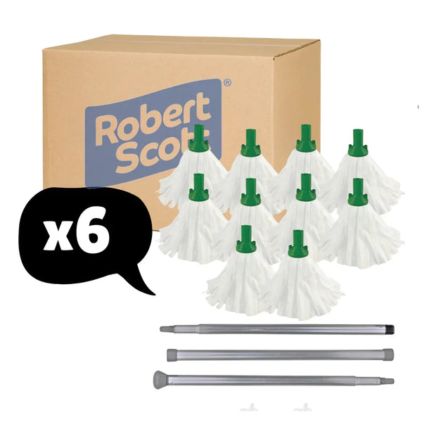 Floor Mop Set Green 60 x Mop Heads + 6 x Handles Large Big White 120g Socket Screw