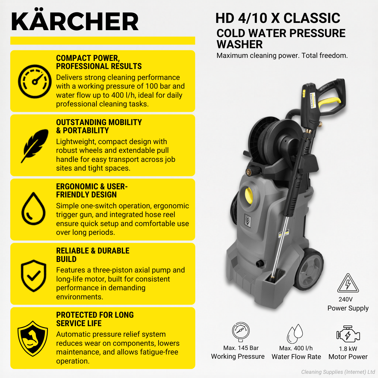 Karcher HD 4/10 X Classic Cold Pressure Washer 100 Bar 1.520-978.0