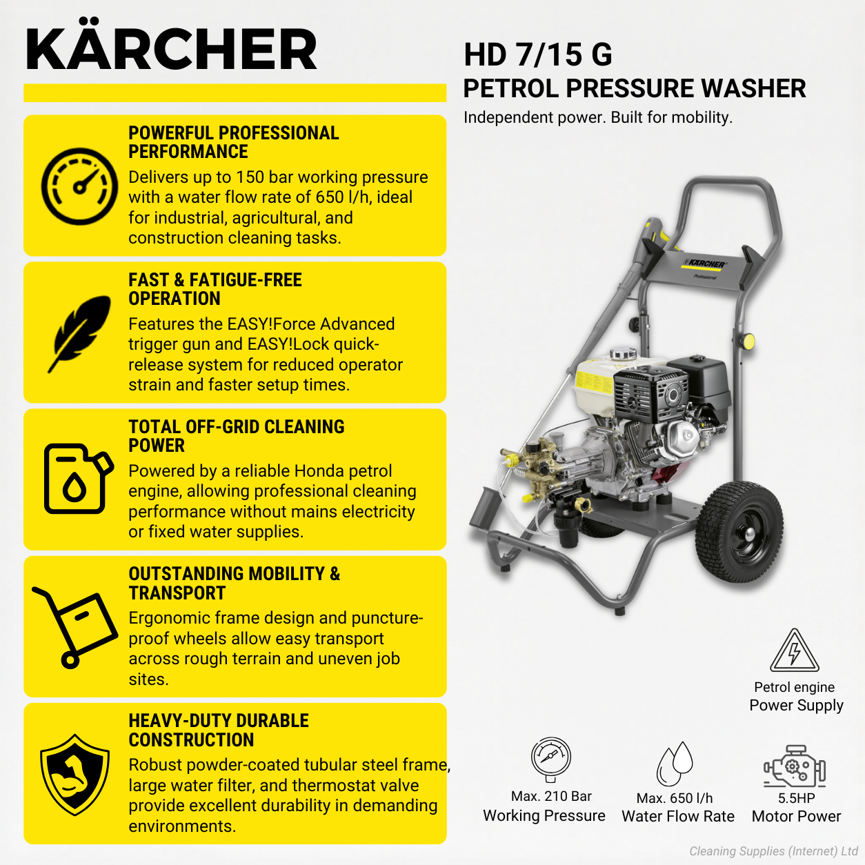 Karcher HD 7/15 G 210Bar Cold Water Petrol Pressure Washer 11L/min 1.187-903.0