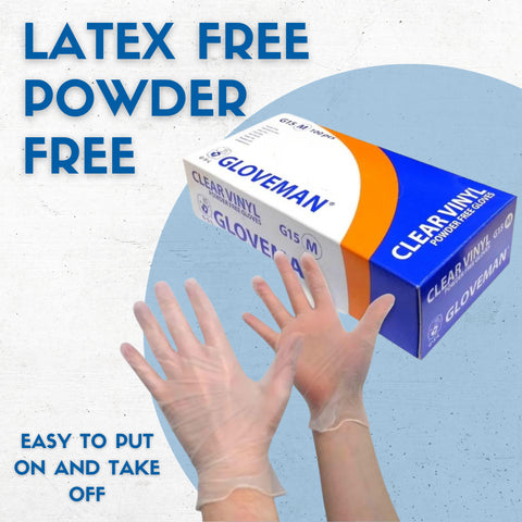 Disposable Clear Vinyl Gloves Powder Free (100 Pack)