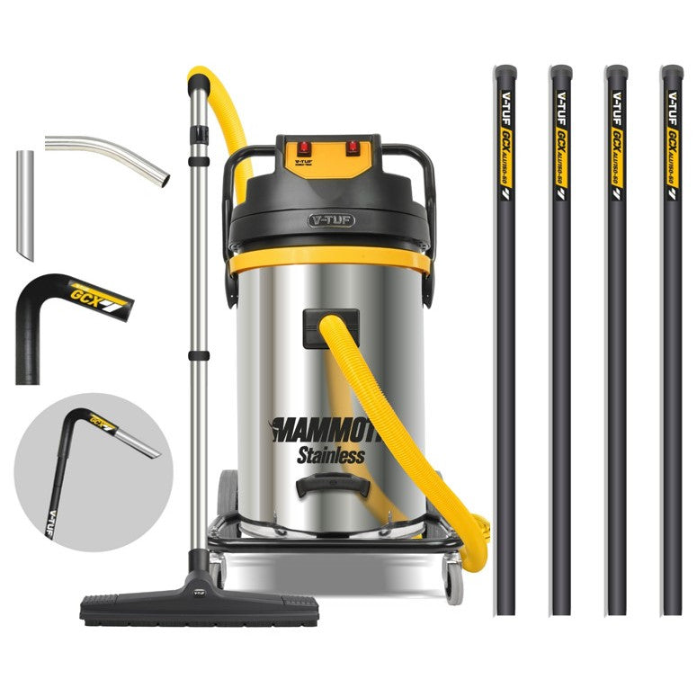 V-TUF MAMMOTH Gutter Vacuum Cleaner (20FT Aluminum Poles) 80L 3500W - Cleaning Bundle