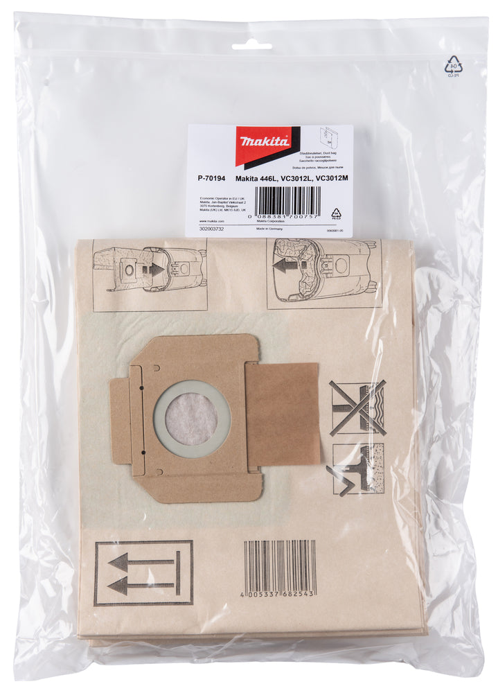 Makita P-70194 Filter Dust Bags (5 Pack) For VC3012M & 446L