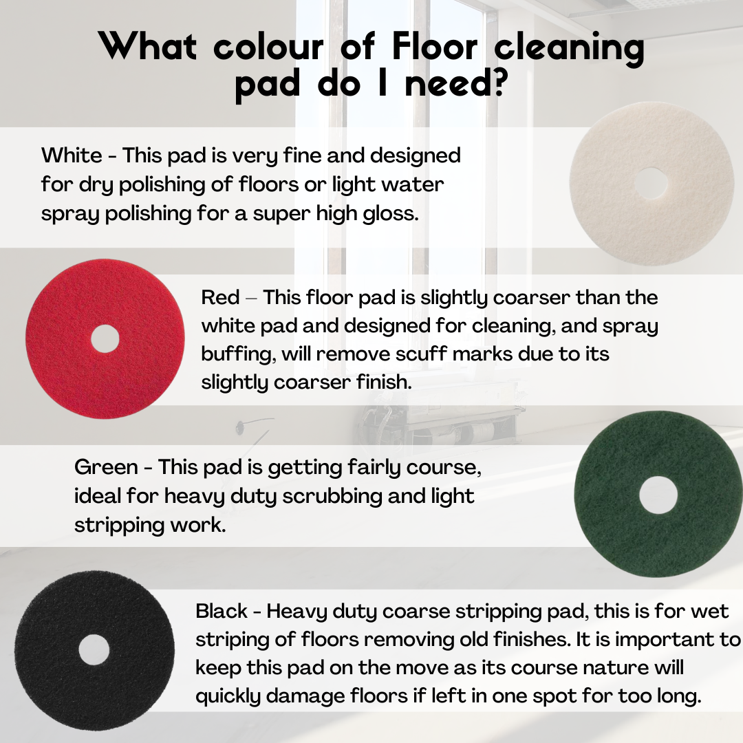 Floor Cleaning Pads Multiple Sizes Multiple Colours 5 Pack