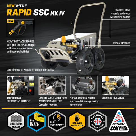V-TUF Industrial Cold Pressure Washer RAPIDSSC240 100Bar 12L/Min 1500psi