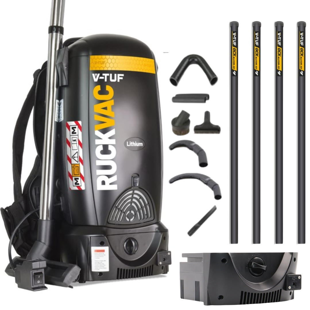 V-TUF RUCKVAC-ION-KIT2 Cordless M Class Backpack Vacuum Cleaner - 5M High Level Cleaning Kit