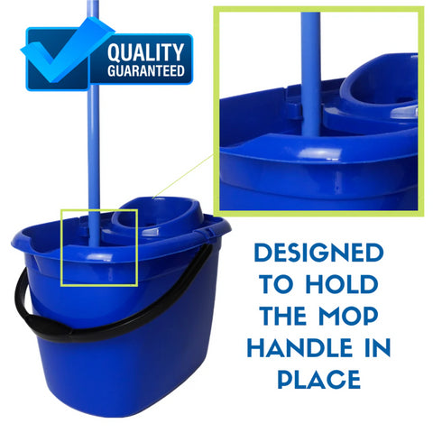 Floor Cleaning Kit - 14L Bucket & Wringer | 3 Piece Handle | Dustpan & Brush | 2 x Cotton Mops