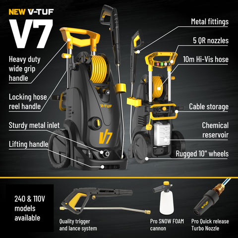 V-TUF V7 Commercial Pressure Washer 195Bar (2828PSI) MASTER Pro Car Patio Bundle