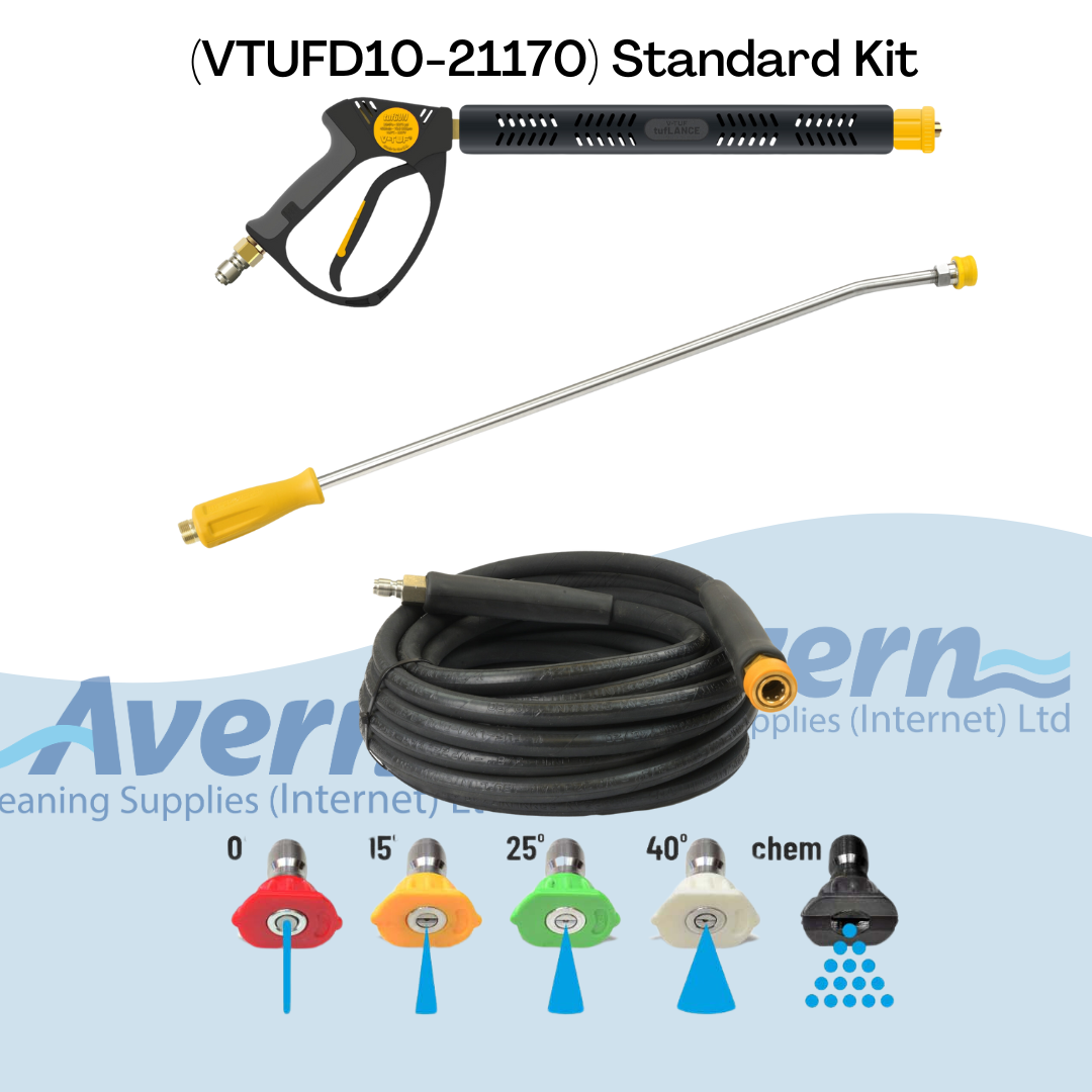 Kit for V-TUF D10 Cold Diesel Pressure Washer includes a hose, 5 nozzles, spray cannon and lance